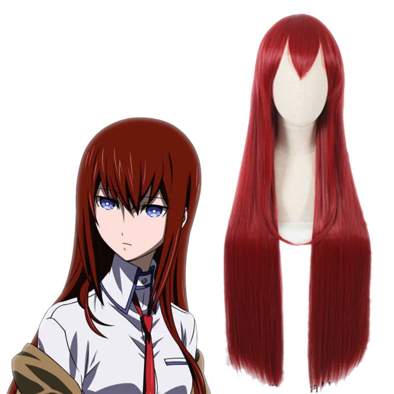 Steins;Gate 0 Kurisu Makise Crimson Straight Cosplay Wig - 100cm Synthetic High Temp Fiber