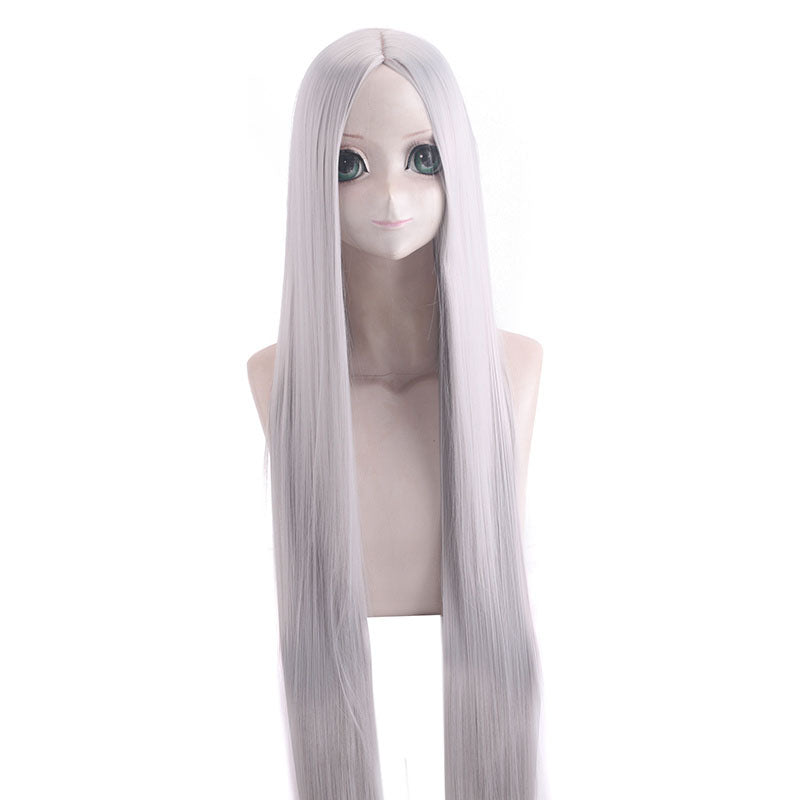 100cm Silver White Straight Cosplay Wig - Synthetic High Temp Fiber for Anime Fans
