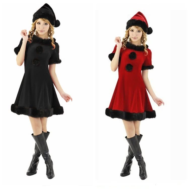 Women's Christmas Costume Black Red Dress - Holiday Party Outfit
