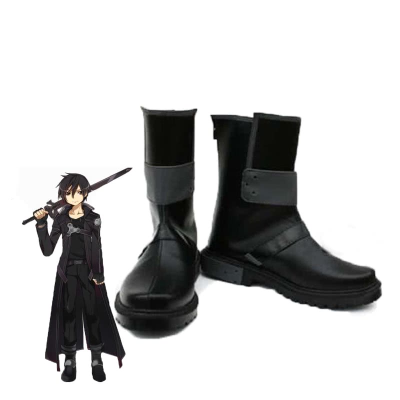 Sword Art Online Kirito Kirigaya Kazuto Black Cosplay Boots - Character Footwear