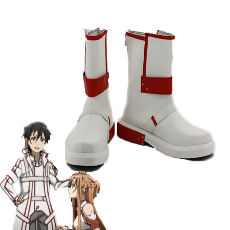 Sword Art Online Kirito White Red Cosplay Boots - Character Footwear