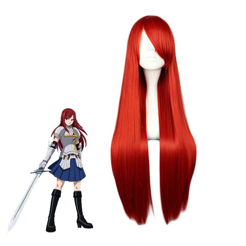 Fairy Tail Erza Scarlet Long Red Straight Cosplay Wig - 80cm Heat Resistant Fiber