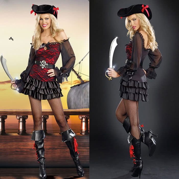 OROCOSPLAY Black Red Pirate Halloween Costume - Sexy Fancy Dress