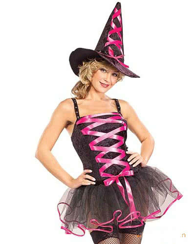 Women's Halloween Witch Costume - Two Bright Color Rope Bowknot Dress Set