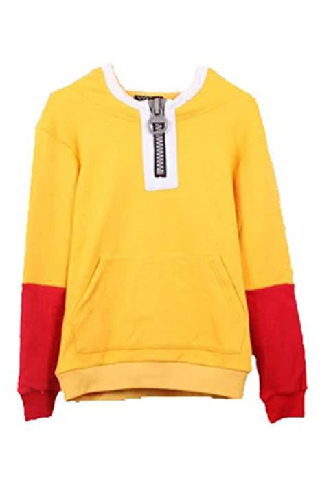 Saitama Yellow Zipper Hoodie Sweater Cosplay Costume - One Punch Man