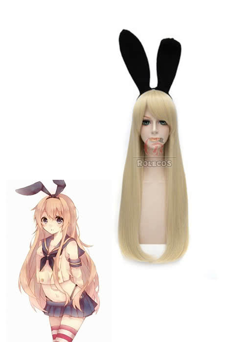 Kantai Collection Shimakaze Long Golden Straight Cosplay Wig - 80cm Heat Resistant Fiber