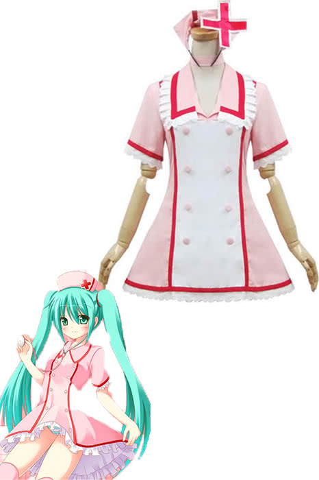 Hatsune Miku Nurse Pink Dress Cosplay Costume - Vocaloid Role Play Uniform Set with Stockings Headwear Accessory Sizes XS-3XL