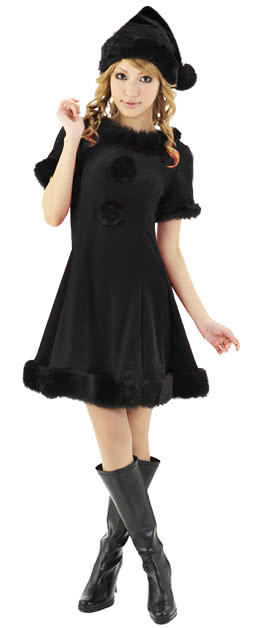 Women's Christmas Costume Black Red Dress - Holiday Party Outfit