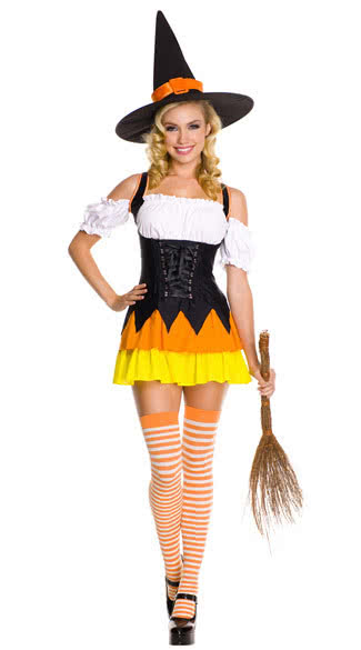 Witch Halloween Costume - Orange Fade Pumpkin Dress with Witch Hat Set