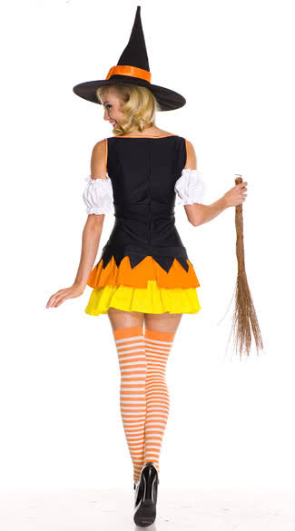 Witch Halloween Costume - Orange Fade Pumpkin Dress with Witch Hat Set