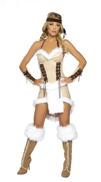 Indian Aborigine Sexy Pirate Halloween Costume - White Dress with Headwear