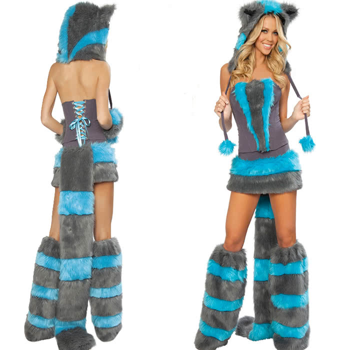 OROCOSPLAY Blue Grey Fur Animal Costume with Tail Hat - Halloween