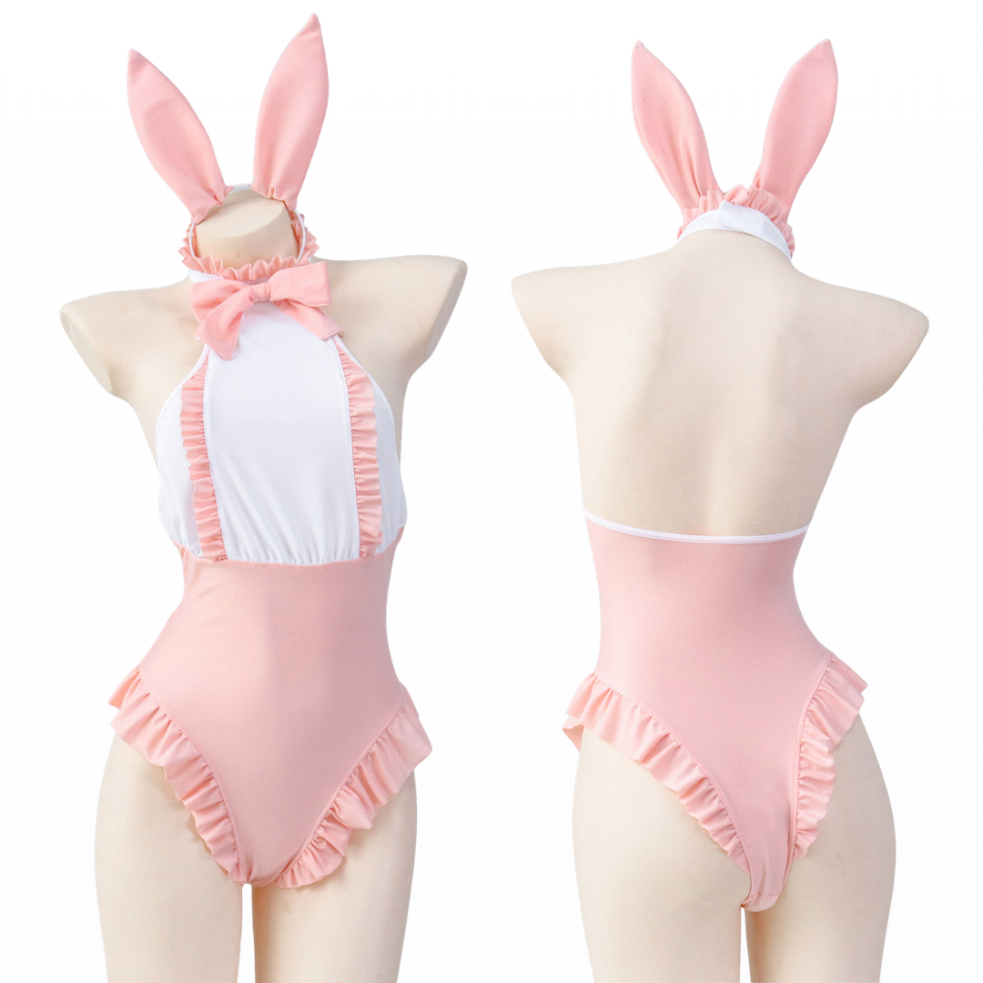 Rolecos Kawaii Pink Bunny Bodysuit - Ruffled Apron Style