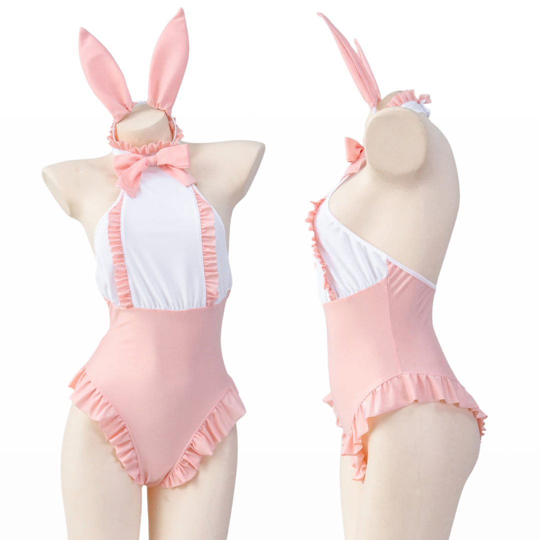 Rolecos Kawaii Pink Bunny Bodysuit - Ruffled Apron Style