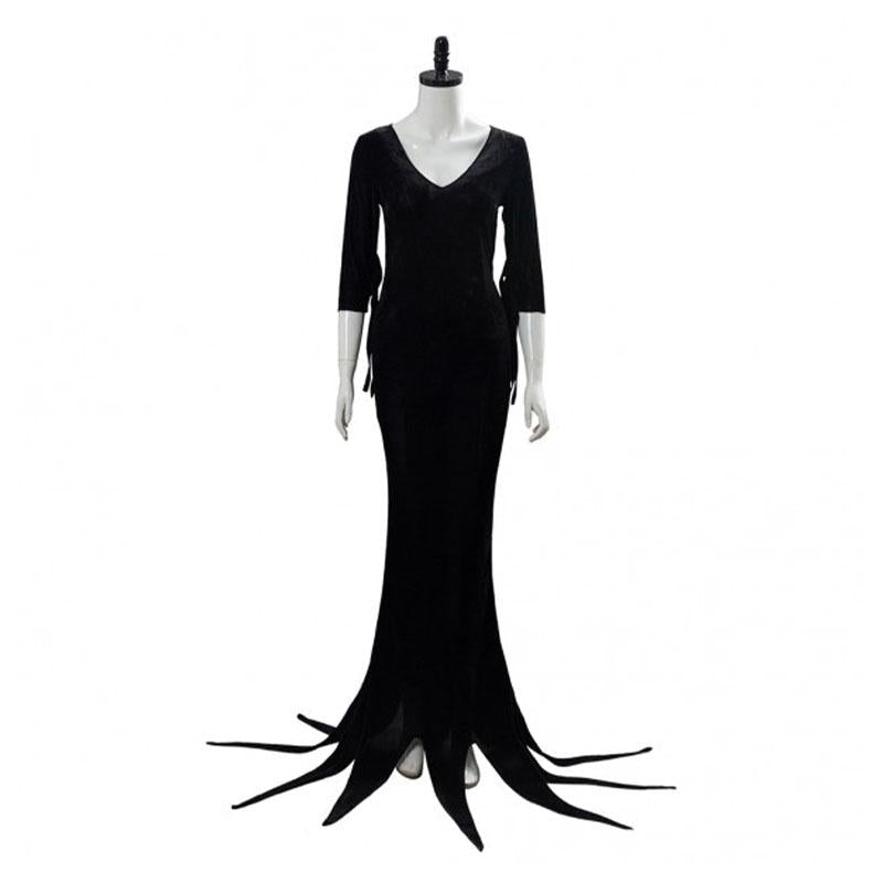 Addams Family Morticia Cosplay Costume - Black Linen Dress for Halloween