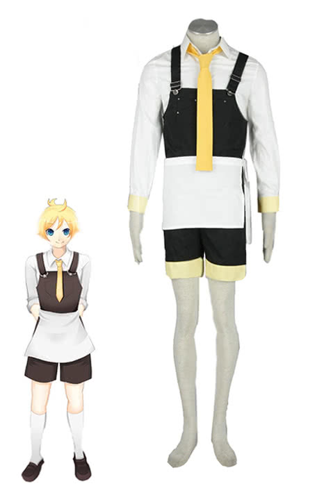 Alice Kagamine Len Black White Uniform Cosplay Set - VOCALOID Coat Pants Tie Apron Costume