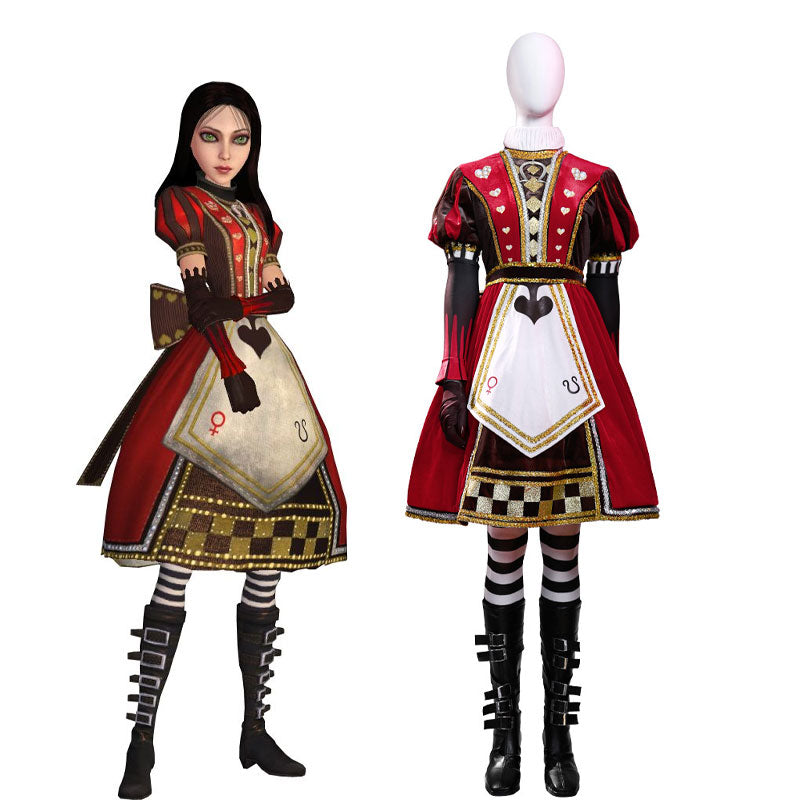 Alice: Madness Returns Alice Cosplay Costume - Red Velvet Gothic Halloween Outfit