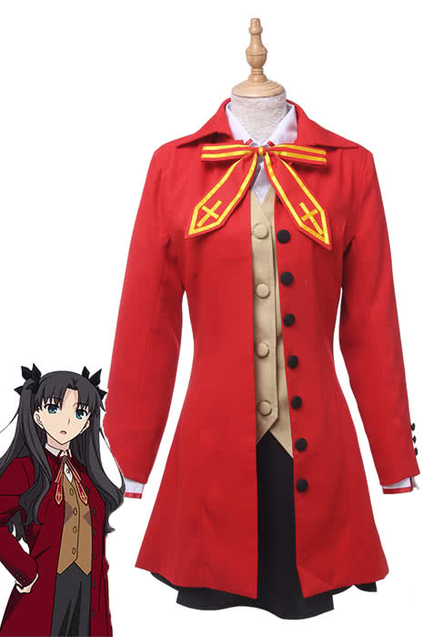 Fate Tohsaka Rin Cosplay Costume - Red Uniform Dress Full Set