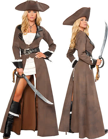 OROCOSPLAY Caribbean Pirate Brown Trench Coat Costume - Halloween
