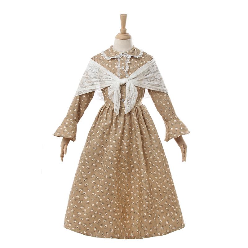 Women's Renaissance Victorian Floral Dress Set - With Shawl & Hat Medieval Costume