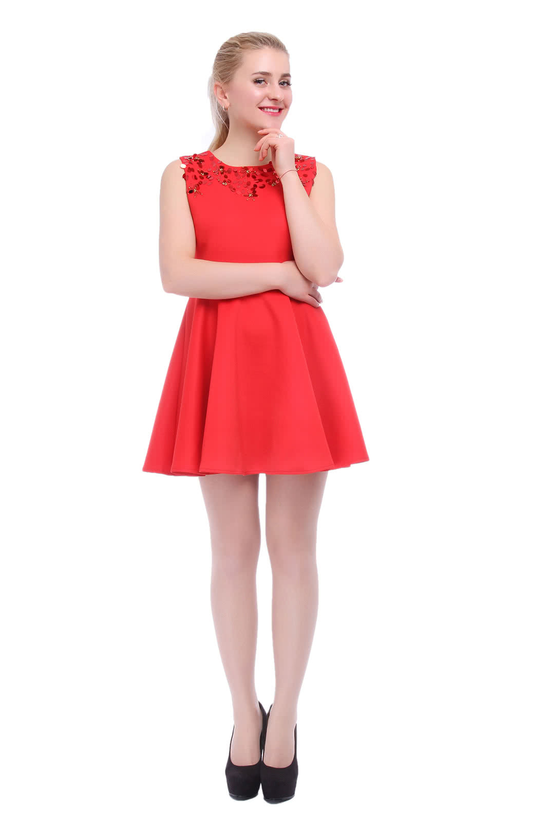 Rolecos Sequined Mini Dress - Sleeveless Round Collar