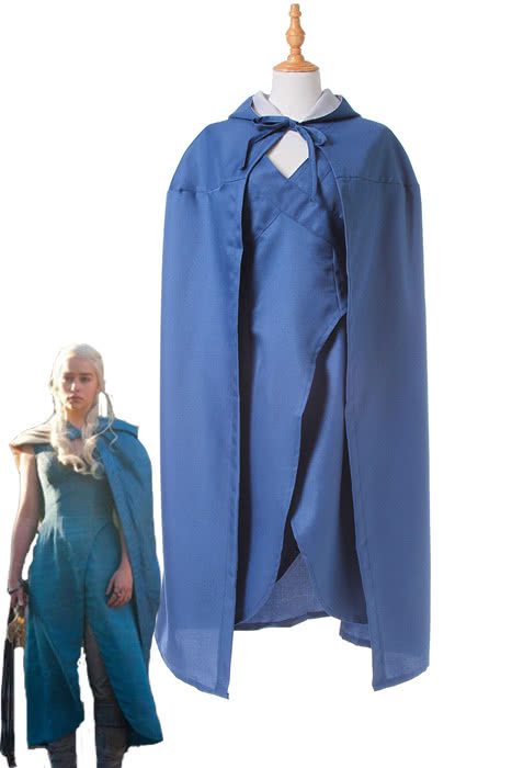 Game of Thrones Daenerys Targaryen Cosplay Costume - Blue Dress & Cloak Set
