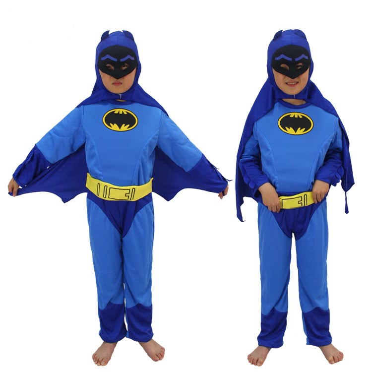 OROCOSPLAY Children's Batman Cosplay Costume - Blue Halloween Party Outfit with Cloak