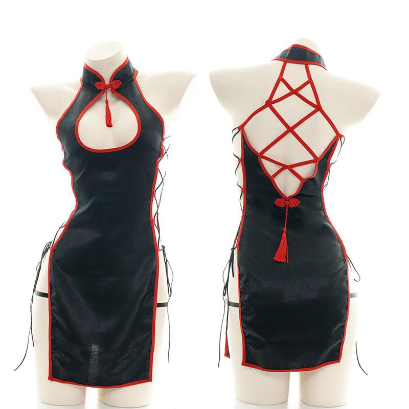 OROCOSPLAY Cheongsam Straps Sexy Lingerie Set - Satin Cosplay Costume