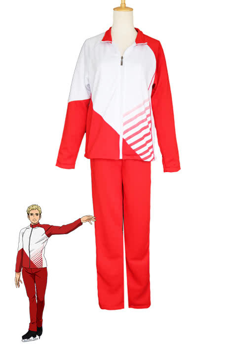 Christophe Giacometti Red White Sportswear Suit - Yuri on Ice Cosplay Coat and Pants