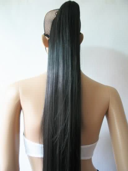 OROCOSPLAY Black Long Clip-On Ponytail - 120cm Straight Cosplay Hair Extension Heat Resistant