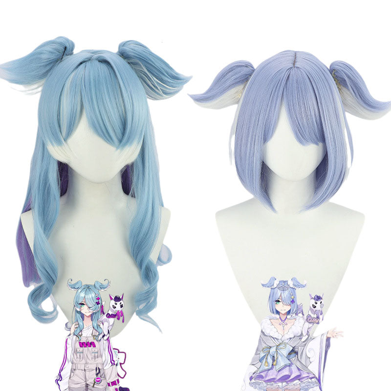 Elira Pendora Blue Mixed Purple Straight Curly Wig - Vtuber Nijisanji EN Cosplay Wig 40cm