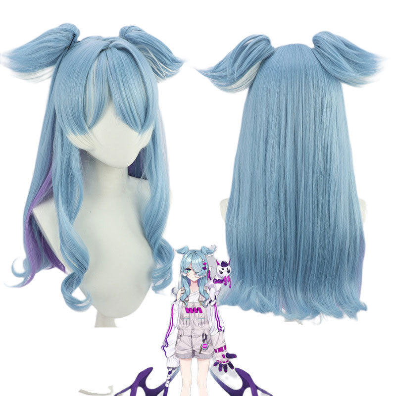 Elira Pendora Blue Mixed Purple Straight Curly Wig - Vtuber Nijisanji EN Cosplay Wig 40cm