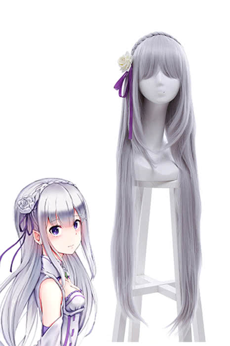 Re:ZERO -Starting Life in Another World Emilia Synthetic Anime Long Grey Cosplay Wigs