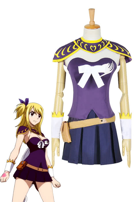 Fairy Tail Lucy Heartphilia Purple Battle Suit Cosplay Costume - Full Set