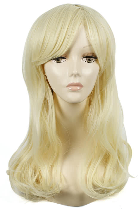 55cm Creamy White Long Curly Fashion Wig - Synthetic High Temp Fiber Capless