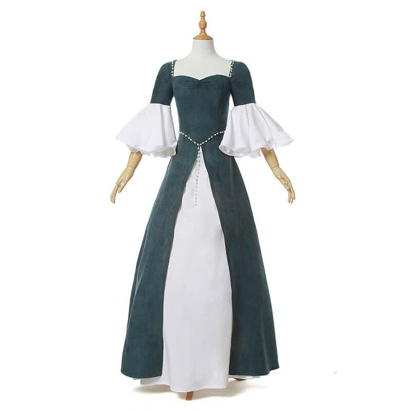 Women's Victorian Green Long Elegant Dress - Renaissance Medieval Chiffon Suede Costume