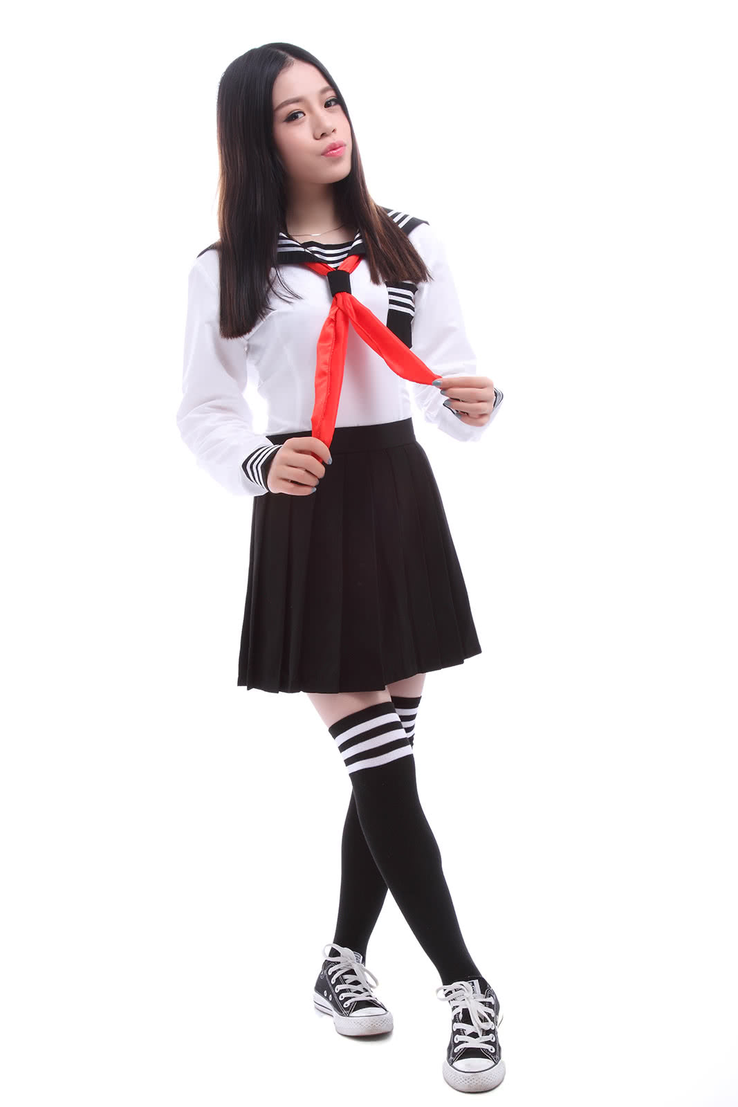 Toradora! Aisaka Taiga Navy Sailor School Girl Cosplay Costume - White Long Sleeve Set