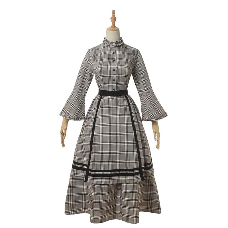 Women's Victorian Long Lattice Cotton Dress - Renaissance Medieval Costume