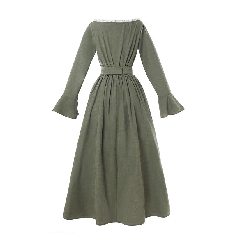 Women's Renaissance Victorian Defined Waist Dress - Medieval Long Costume with Belt