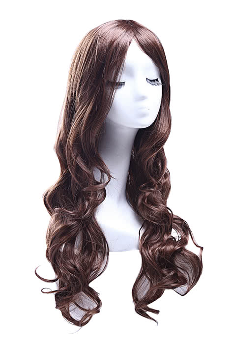 60cm Light Brown Long Curly Fashion Wig - Heat Resistant Fiber Capless