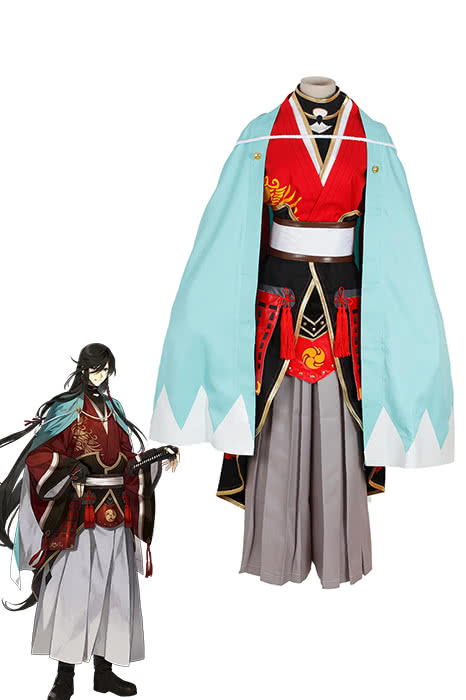 Touken Ranbu Izuminokami Kanesada Red Blue Kimono Costume - Online Game Cosplay Set