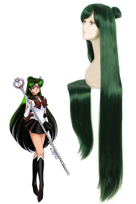 Sailor Pluto Meiou Setsuna Long Green Cosplay Wig - 100cm Heat Resistant Fiber