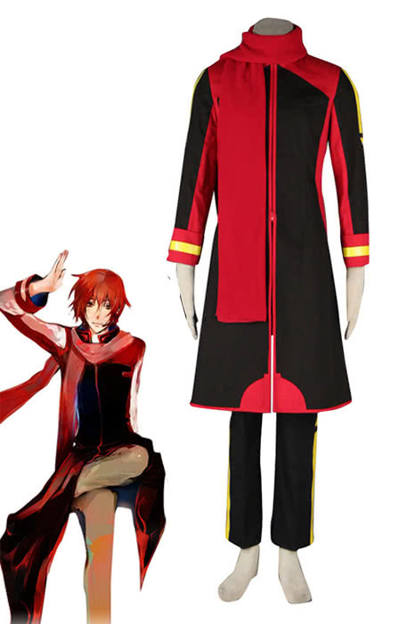 KAITO Black Red Uniform Cosplay Set Second Generation - Vocaloid Coat Pants Scarf Costume Net 1.15kg Shipping 1.35kg