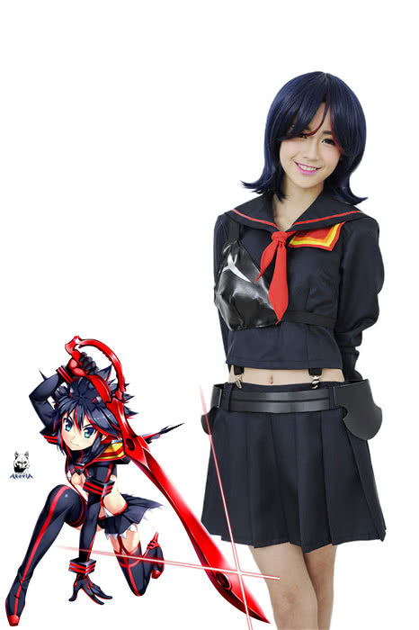 OROCOSPLAY Kill la Kill Black Dress with Red Scarf Gloves - Kill la Kill