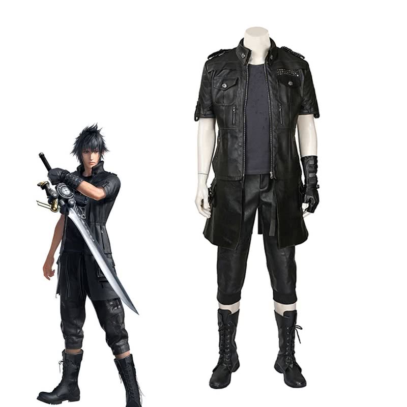 Rolecos Noctis Black Leather Cosplay Costume - Final Fantasy XV