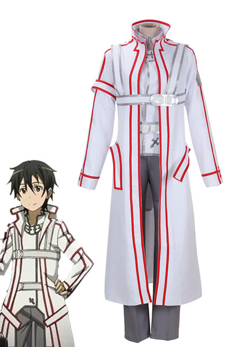 Sword Art Online Kirito Knights of the Blood White Uniform Cosplay Costume - Coat Belt Pants Gloves Top