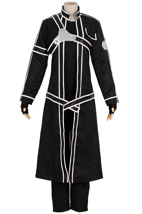 Sword Art Online Kirito Black Full Set Cosplay Costume - Coat Shirt Trousers Breastplate Belt