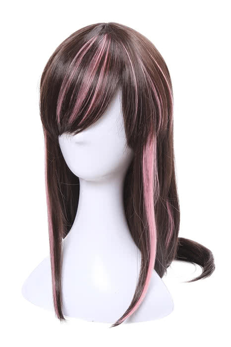 Kizuna AI Long Black and Pink Straight Cosplay Wig - 65cm Synthetic High Temp Fiber