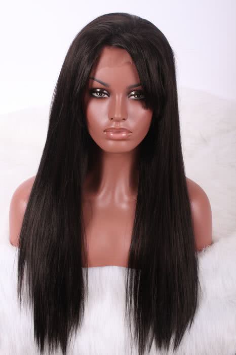OROCOSPLAY Black Long Straight Lace Front Wig - Dark Brown Side Bangs
