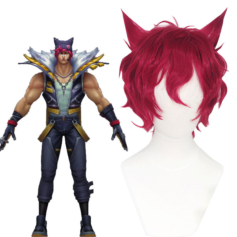 Official Collection Heartsteel Sett Wine Red Curly Cosplay Wig - League Of Legends